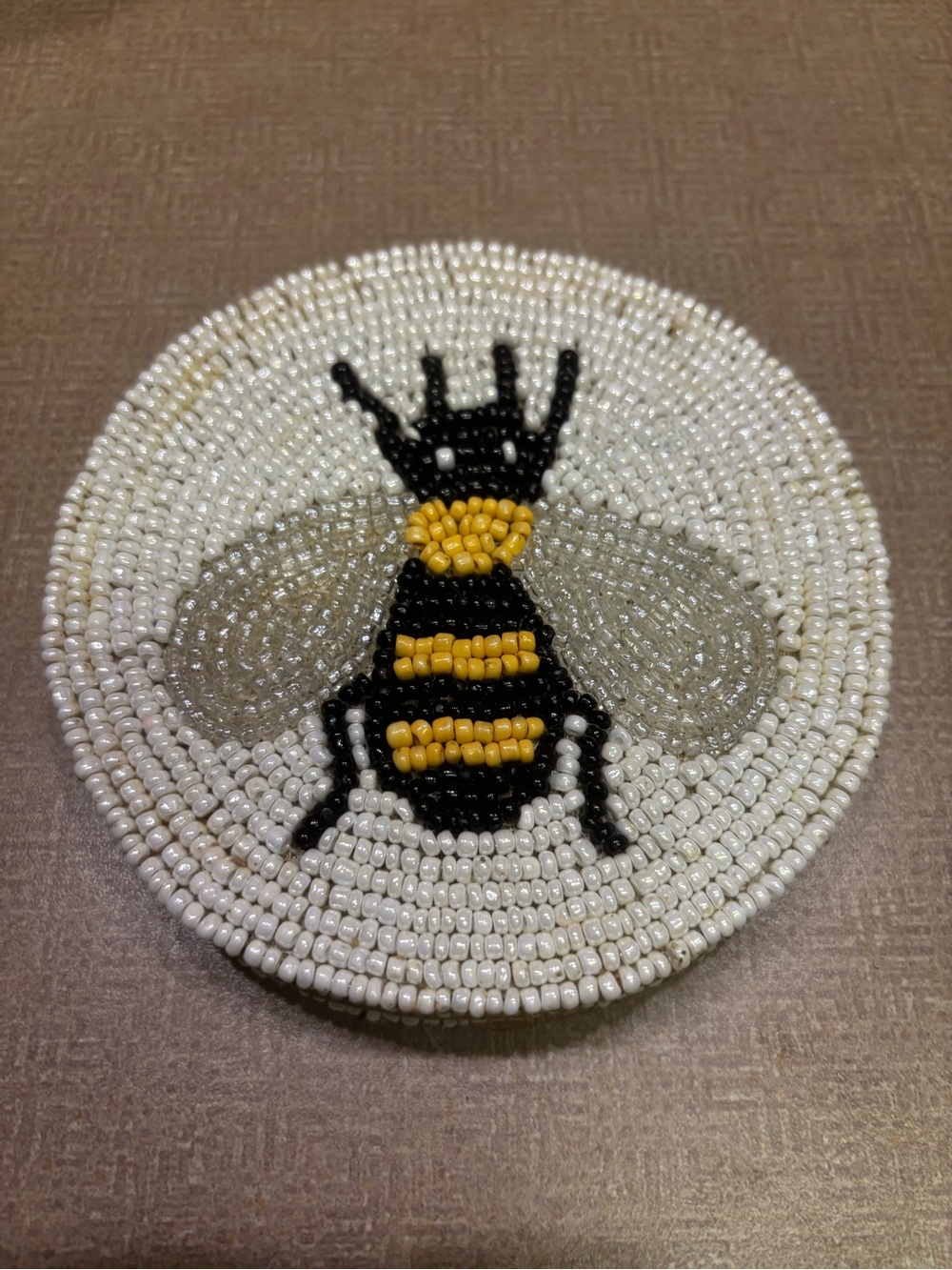 Hand-Beaded Bee Accent Disc - White, Yellow & Black